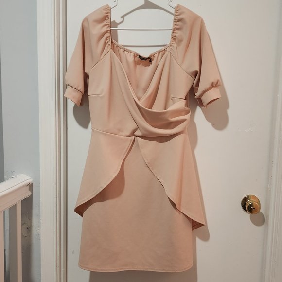 Dresses & Skirts - Boohoo Abbie Skater Dress Women's Plus Size 18 Ruffle Wrap Stretchy Blush Pink